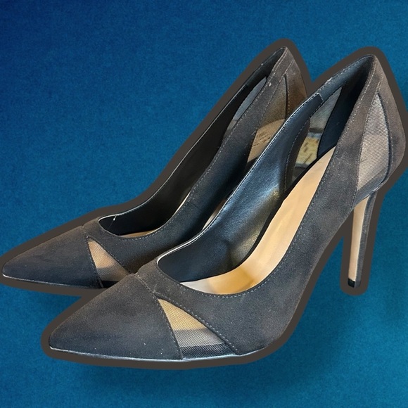NWOT Mix No. 6 ‘Dahlen’ Black Mesh Cutout Pointed Toe Vegan Suede Pumps Size 10 - Picture 4 of 15